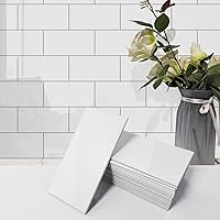 Avant Decor | 56 Tiles | Stone Composite Subway Solid Color Tiles | Peel and Stick Kitchen Backsplash Tiles | Wall Tiles | 3” x 6” | Bex Metro Glossy Cotton | 7 sqft