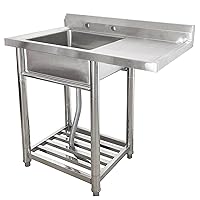 Stainless Steel 1 Compartment Utility Sink with Right Drainboard, Storage Rack, Compartment Workbench Sink Commercial Sink