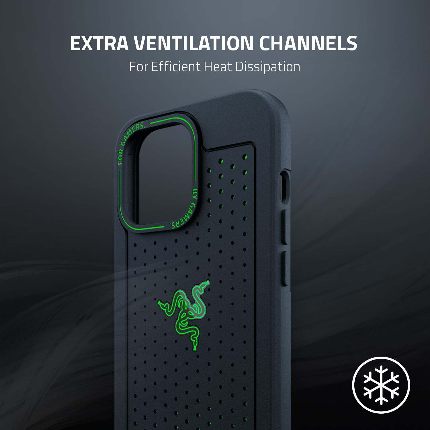 Razer Arctech for iPhone 13 Pro Case: Extra Ventilation Channels - Thermplastic Elastomer Reinforced Corners - Tactile Side Buttons - Compatible with Wireless Chargers and 5G Black
