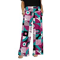 Women's Wide Leg Pants with Pockets & Geometric Abstract Print