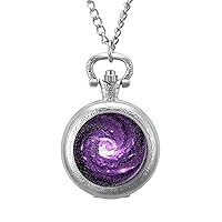 Purple Galaxies Nebulae Cosmos Personalized Pocket Watch Vintage Numerals Scale Quartz Watches Pendant Necklace with Chain