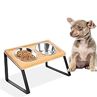 Elevated Dog Bowls for Medium Dogs, Bamboo Tilted Raised Dog Bowl Stand with 2 Stainless Steel Bowls for Small,Dog Food Bowl and Dog Water Bowl Non-Slip Feet for Medium & Partial Large Dogs