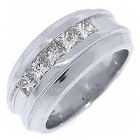 14k White Gold Mens Princess Cut 5-Stone Diamond Ring 1.54 Carats