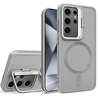 ZIFENGXUAN- Magnetic Case for Samsung Galaxy S24ultra/S24plus/S24, Shockproof Translucent PC Cover with Camera Lens Protective Stand Kickstand Shell (S24plus,Grey)