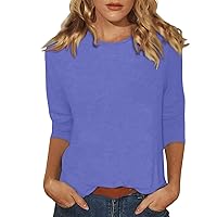 3/4 Sleeve Tops for Women,3/4 Sleeve T Shirts for Women Round Neck Solid Color Tunic Basic Tops Fashion Cute Three Quarter Sleeve Tops Woman Spring Tops for Women 2024