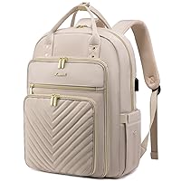 LOVEVOOK Laptop Backpack for Women, Water Resistant Travel Work Backpacks Purse Stylish Business Teacher Nurse Computer Bag with USB Charging Port,Antiquewhite