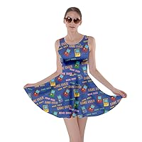 CowCow Womens Cosplay Costume Shine Print Pixeled Cartoon Party Skater Dress, XS-5XL