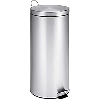 TRS-02110 Round Stainless Steel Step Trash Can with Liner, Chrome, 30-Liter Per 8-Gallon