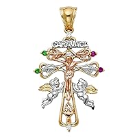 14K 3C CZ Religious Cross of Caravaca Pendant