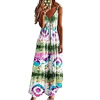 Active Sleeveless Summer Sundress for Women Long Hip Cotton Loose Fitting V Neck Camisole Tops Pleated Floral Lightweight Sundress for Women Green