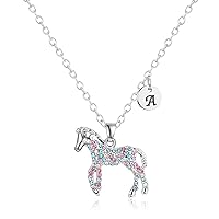 Gmhkonw Girls Horse Necklace Gifts 26 Initial Necklace Horse Jewelry Colorful CZ Letter Initial Rainbow Horse Necklaces Jewelry Gifts for Girls Women