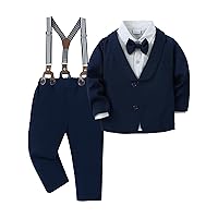 YALLET Toddler Boy Suit 5Pcs Formal Gentleman Outfits, Dress Shirt+Bowtie+Jacket+Suspender Pants Wedding Party Clothes Suits