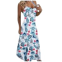 Cotton Dresses for Women 2024 Casual, Women's Fashion V Neck Floral Printed Loose Dress Sleeveless Elegant Max