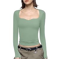 Womens Long Sleeve Tops Dupe Y2K Long Sleeve Slim Fit Basic Tops Teen Girl Clothes Crop Tops for Women
