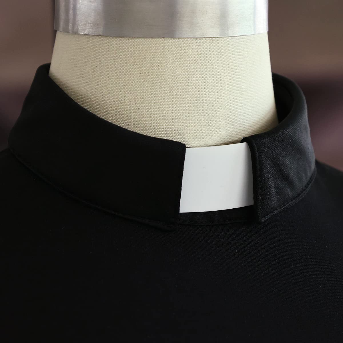 BLESSUME Church Clergy Women Tab Collar Dress Black Short Sleeve Mass Pencil Dress