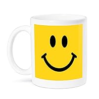 3dRose Yellow Smiley face-Happy Smiling cartoon-60s Jolly Cheerful Bright Ceramic Mug, 11 oz, White