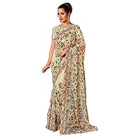 Off White Cocktail Party Wear Indian Women Designer Zari Thread work Saree Blouse Diamond Moti Bollywood Sari 1993