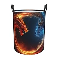 Laundry Basket Hamper Fire and ice dragons Waterproof Dirty Clothes Hamper Collapsible Washing Bin Clothes Bag with Handles Freestanding Laundry Hamper for Bathroom Bedroom Dorm Travel