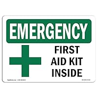 OSHA Emergency Sign - First Aid Kit Inside | Vinyl Label Decal | Protect Your Business, Construction Site, Warehouse & Shop Area | Made in The USA