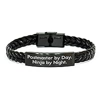Gifts for Postmaster: Braided Leather Bracelet for Postmaster By Day. Ninja By Night. Gifts from Husband, Wife, or Coworkers on Mother's Day for Postmaster