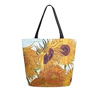 ALAZA Van Gogh Sunflower Canvas Tote Bag Top Handle Purses Large Totes Reusable Handbags Cotton Shoulder Bags for Women Travel Work Shopping Grocery