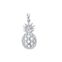DECADENCE Sterling Silver Rhodium 26x11mm White Round Cut Cubic Zirconia Pineapple Pendant