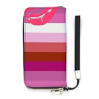 Lipstick Lesbian Pride Flag Wristlet Wallet Leather Long Card Holder Purse Slim Clutch Handbag for Women