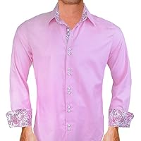 Pink with White and Gray Paisley Designer Dress Shirts - Made in USA