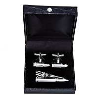 Bullet Army Police Pair of Cufflinks & Tie Bar Clip with Presentation Gift Box & Polishing Cloth