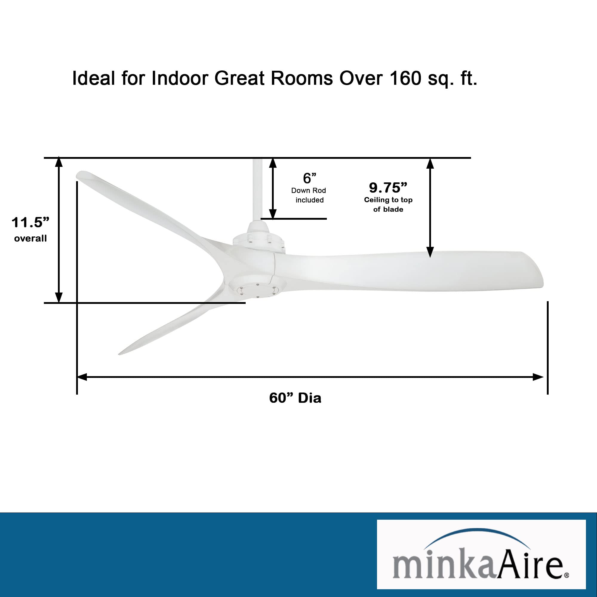 Minka-Aire F853-WH Aviation 60 Inch Ceiling Fan with DC Motor in White Finish