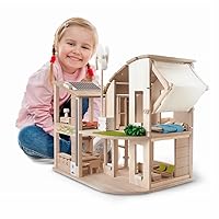 PlanToys Wooden Green Dollhouse With Furniture (7156)