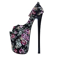 Womens Platforms Pumps Thin High Heels Shoes Sexy Open Toe Stiletto High Heels with Ankle Strap Vintage Ethnic Print Pumps Party Prom Pole Dancing Sandals 22cm