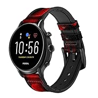 CA0493 Red Rose Leather & Silicone Smart Watch Band Strap for Fossil Mens Gen 5E 5 4 Sport, Hybrid Smartwatch HR Neutra, Collider, Womens Gen 5 Size (22mm)