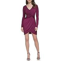 GUESS Women's Knot Detail Fitted Long Sleeve V-Neck Dress
