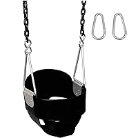 Swing Set Stuff Inc. Highback Full Bucket (Black) with 5.5 Ft. Coated Chain and SSS Logo Sticker