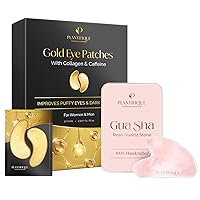 PLANTIFIQUE Gua Sha Rose Quartz Tool for Face Anti Aging Massage Tool - GuaSha Tool and Gold Under Eye Patches for Puffy Eyes and Dark Circles 20 Pairs