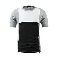 Men's Muscle Workout Athletic T-Shirt Casual Bodybuilding Fashion Trendy Short Sleeve Slim Fit Side Zipper Tee Top