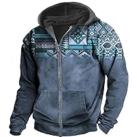 Men's Western Aztec Vintage Full Zip Hoodie Sweatshirt Casual Long Sleeve Lightweight Retro Distressed Jacket Coats