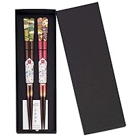 Kawai Japanese Wooden Chopsticks Reusable 2 Pairs in Gift Box, Nippon Scenery Red and Purple [ Made in Japan /Handcrafted ]