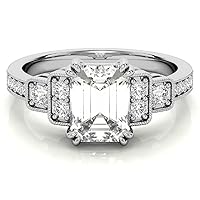 HNB Gems 5 CT Emerald Cut Colorless Moissanite Engagement Ring Wedding Band Gold Silver Solitaire Ring Halo Ring Vintage Antique Anniversary Promise Bridal Ring