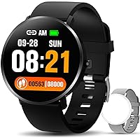 Smart Watch, Fitness Watch for Women Men with Blood Pressure Temperature Heart Rate Sleep Monitor, Full Touch Screen Fitness Tracker Waterproof Activity Tracker for Women Men Black/Gray