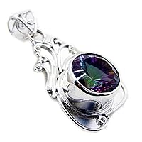 Cute 925 Sterling Silver Genuine Mystic Quartz Pendant for Girl's