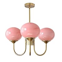 BOKT Modern 3 Light Pink Sputnik Chandelier Brushed Gold Globe Sputnik Light Fixture Mid Century Glass Pendant Lights Height Adjustable Nordic Vintage Large Ball Chandeliers Light for Dining Room