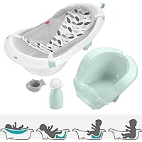 Fisher-Price Baby to Toddler Bath 4-in-1 Sling ‘n Seat Tub with Removable Infant Support and 2 Toys, Climbing Leaves