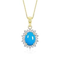 14K Yellow Gold Princess Diana Inspired Necklace: Gemstone & Diamond Pendant, 18 Chain, 9X7MM Birthstone, Women's Jewelry