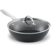 Fadware Nonstick Frying Pan with Lid, Deep Saute Pan 10 Inch for All Cooktops, Induction Deep Frying Pans with Sturdy Stainless Steel Handle, Dishwasher and Oven Safe Pan for Cooking, Black