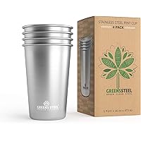 #1 Premium Stainless Steel Cups 16 oz/ 475ml Pint Cup Tumbler (4 Pack) by Greens Steel - Premium Metal Cups - Stackable Durable Cup