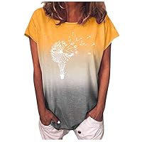 Womens Gradient Short Sleeve Crew Neck T-Shirt Workout Tops Summer Cute Printed Graphic Tees Blouse Plus Size T Shirts
