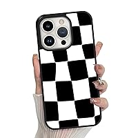 KANGHAR for iPhone 15 Pro Max Case Black Checkered Anti-Skid Aesthetic Cute Pattern Magnetic [Compatible wth Magsafe] + Screen Protector Slim Shockproof Full Body Protection for Girls Women