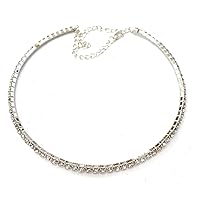 Caprilite Classic Slim One Row Crystal Choker Necklace Silver Sparkly Diamante Party UK